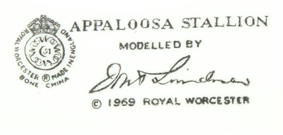 A Royal Worcester model of an Appaloosa Stallion, modelled by Doris Lindner, c.1969, 26cm